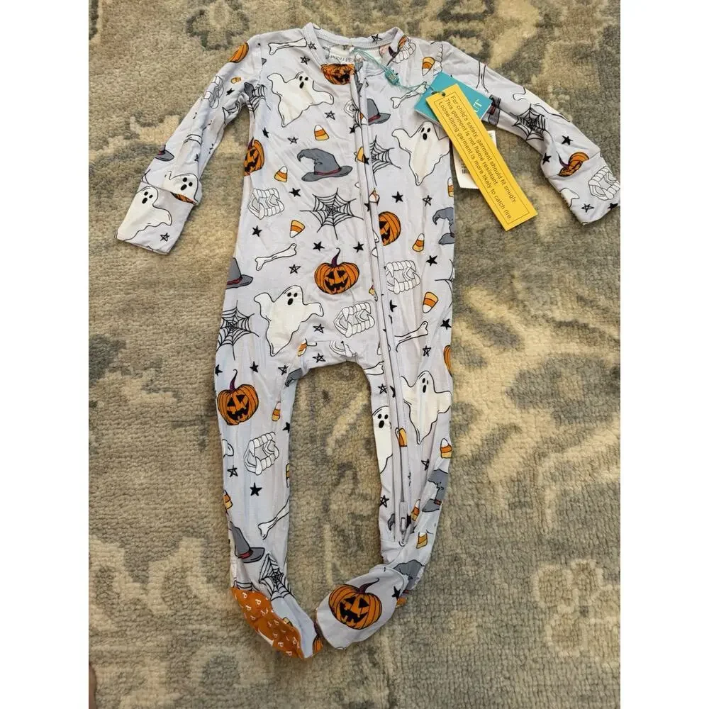 Posh Peanut Unisex Bamboo Halloween Zipper Footie 6-9 Months NWT